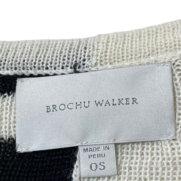 Brochu Walker Colorblock Poncho Cape Ivory Black Women’s One Size Wool Blend - Picture 10 of 11